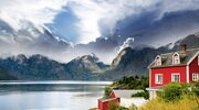 mountains, landscape, norway, lake, the fjord, norway, house wallpapers